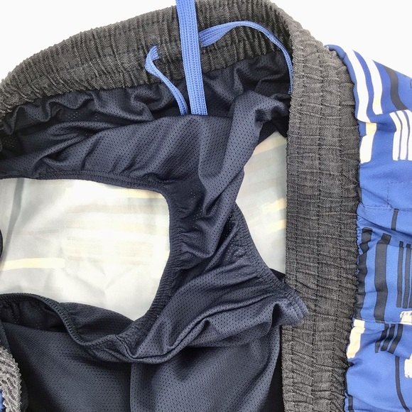 Oiselle Blue Stripe Print One Pocket Lined Roga Running Shorts Size 10 - Picture 5 of 7